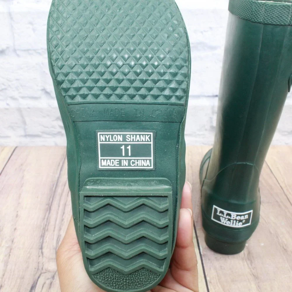 LL BEAN Wellie Green Rubber Nylon Pull On Tall Rain Boots Size 11 - Picture 8 of 9